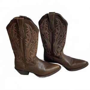 Brazos Brown Leather Western Cowboy Boots Embroidery Details Womens Size 6